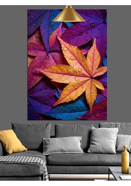 Sonbahar Akçaağaç Yaprağı Resmi Dekoratif Kanvas - Mdf Ahşap Tablo