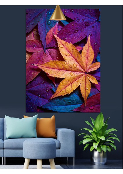 Sonbahar Akçaağaç Yaprağı Resmi Dekoratif Kanvas - Mdf Ahşap Tablo fırsatları