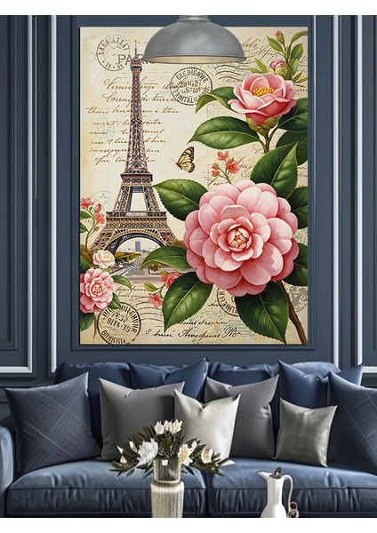 Paris Gül Çiçek Eyfel Mektup Dekoratif Kanvas - Mdf Ahşap Tablo fırsatları