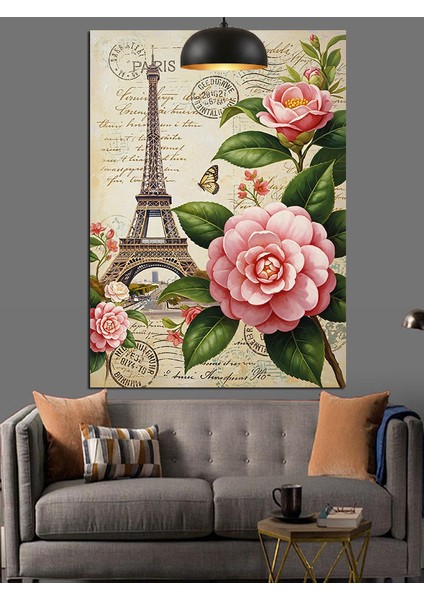 Paris Gül Çiçek Eyfel Mektup Dekoratif Kanvas - Mdf Ahşap Tablo indirimleri