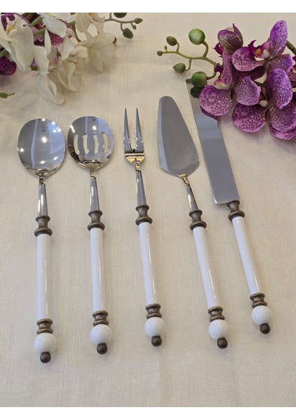 5 Parça Rustik Porselen Servis Kaşık Seti Antik fiyatları