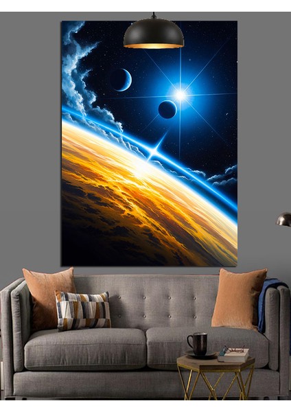 Dünya Gece Mavi Işık Uzay Dekoratif Kanvas - Mdf Ahşap Tablo modelleri