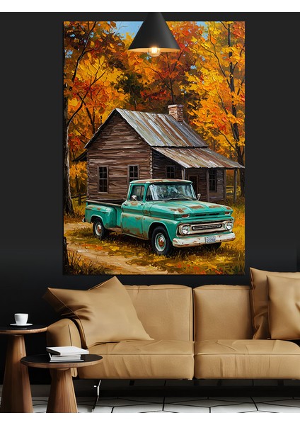 Kırsalda Antika Araba ve Sonbahar Dekoratif Kanvas - Mdf Ahşap Tablo indirimleri