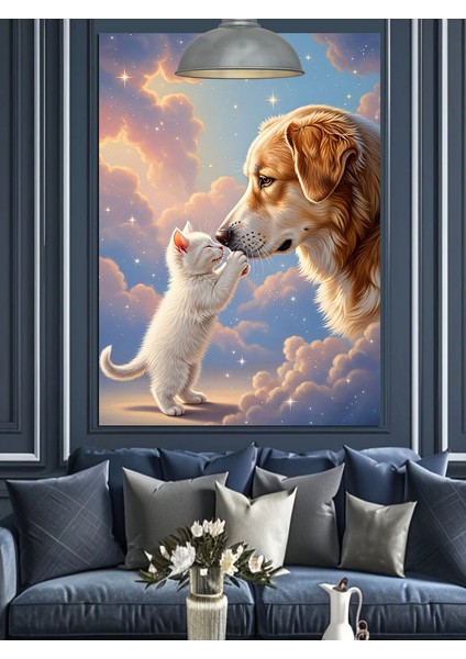 Öpüşen Köpek ve Kedi Sevimli An Dekoratif Kanvas - Mdf Ahşap Tablo fırsatları