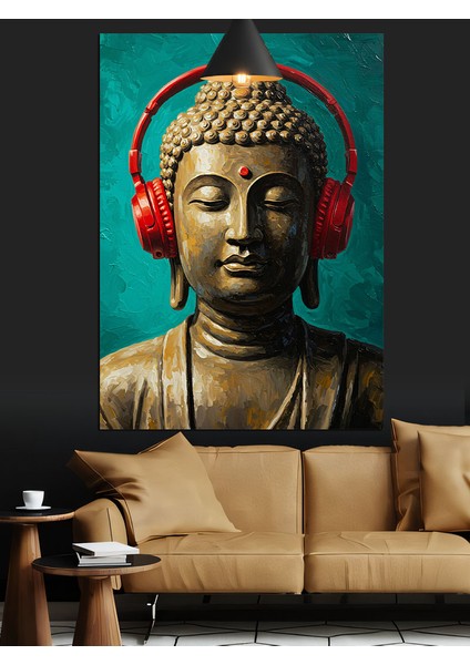 Kırmızı Kulaklıklı Buda Büstü Dekoratif Kanvas - Mdf Ahşap Tablo modelleri