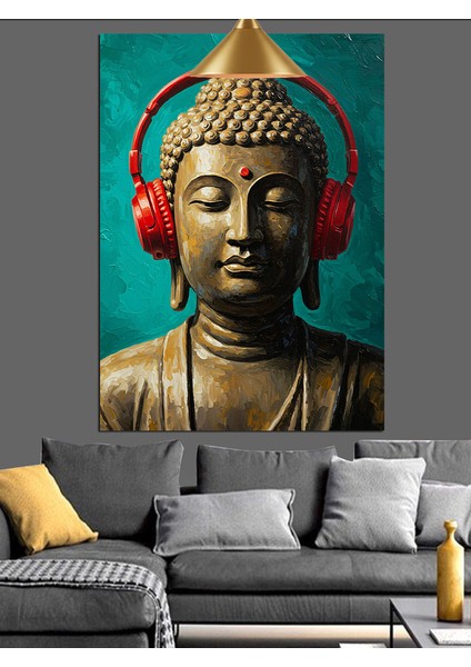 Kırmızı Kulaklıklı Buda Büstü Dekoratif Kanvas - Mdf Ahşap Tablo fırsatları