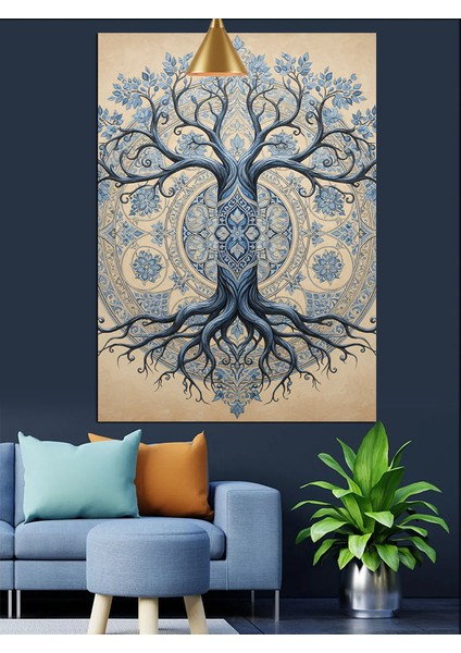 Hayat Ağacı Kökler Mavi Dekoratif Kanvas - Mdf Ahşap Tablo modelleri