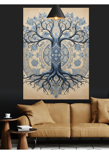 Hayat Ağacı Kökler Mavi Dekoratif Kanvas - Mdf Ahşap Tablo fırsatları