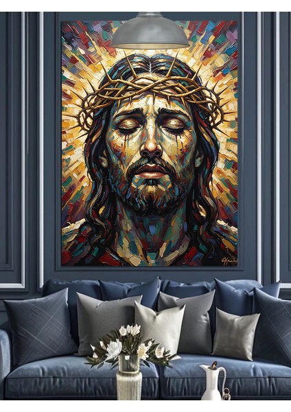 Isa Mesih Portre Altın Dekoratif Kanvas - Mdf Ahşap Tablo