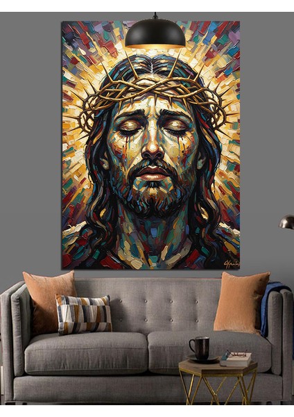 Isa Mesih Portre Altın Dekoratif Kanvas - Mdf Ahşap Tablo fiyatları