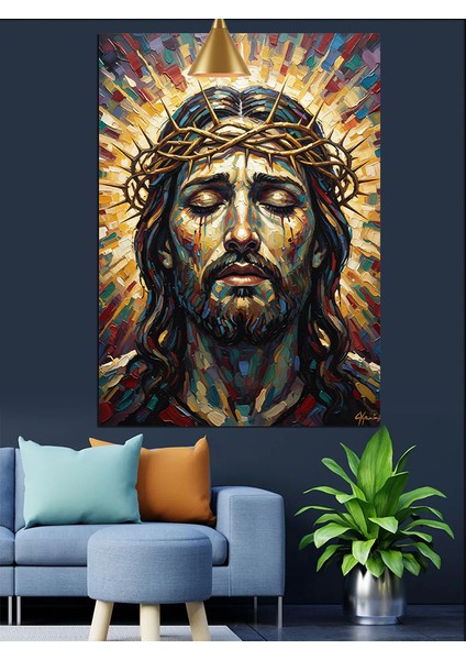 Isa Mesih Portre Altın Dekoratif Kanvas - Mdf Ahşap Tablo modelleri