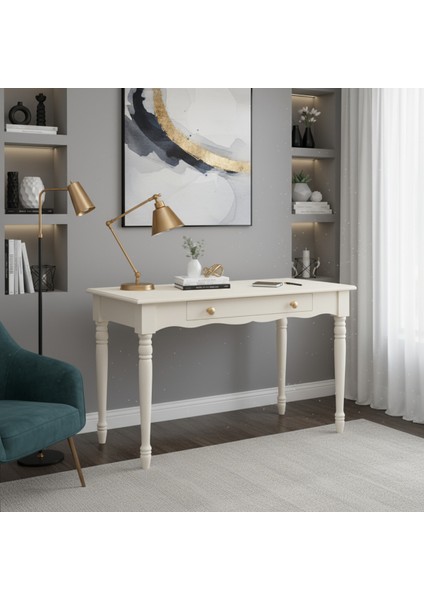 120 cm Masif Krem Tornalı Çalışma Masası