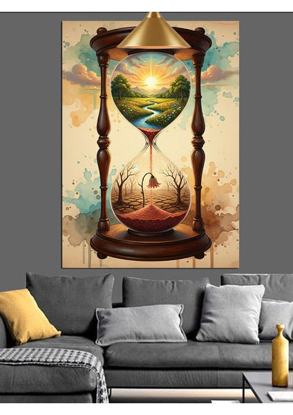Kum Saati Çiçek Zaman Soyut Dekoratif Kanvas - Mdf Ahşap Tablo