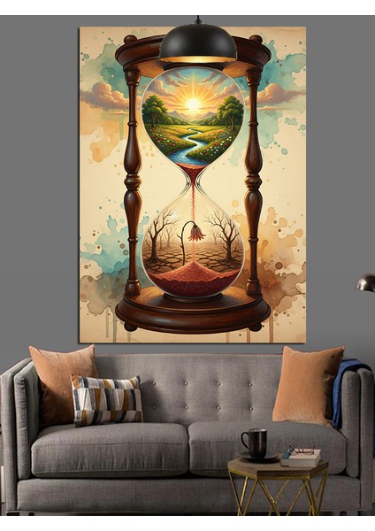 Kum Saati Çiçek Zaman Soyut Dekoratif Kanvas - Mdf Ahşap Tablo modelleri