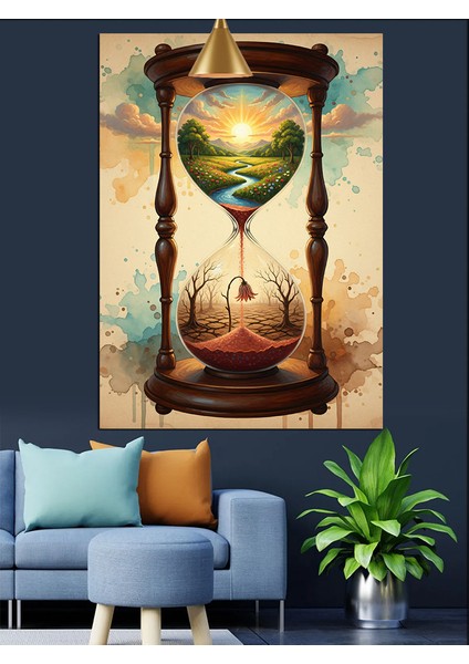Kum Saati Çiçek Zaman Soyut Dekoratif Kanvas - Mdf Ahşap Tablo fırsatları