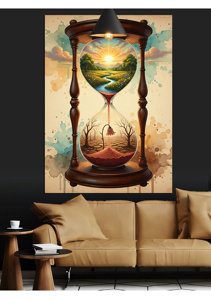 Kum Saati Çiçek Zaman Soyut Dekoratif Kanvas - Mdf Ahşap Tablo indirimleri