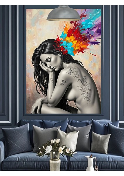 Çıplak Kadın ve Renkler Dekoratif Kanvas - Mdf Ahşap Tablo modelleri