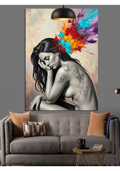 Çıplak Kadın ve Renkler Dekoratif Kanvas - Mdf Ahşap Tablo fırsatları