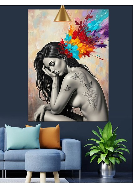 Çıplak Kadın ve Renkler Dekoratif Kanvas - Mdf Ahşap Tablo indirimleri