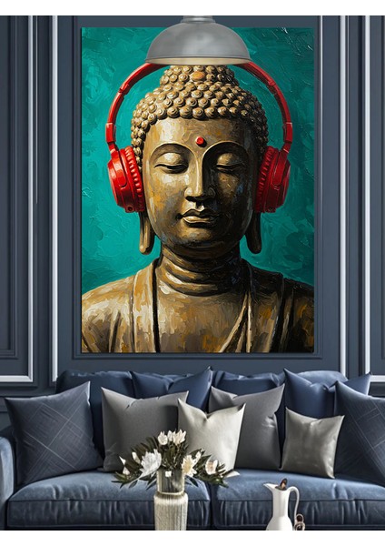 Kırmızı Kulaklıklı Buda Büstü Dekoratif Kanvas - Mdf Ahşap Tablo indirimleri
