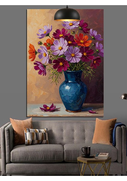 Çiçek Vazo Mor Sanat Dekoratif Kanvas - Mdf Ahşap Tablo