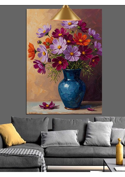 Çiçek Vazo Mor Sanat Dekoratif Kanvas - Mdf Ahşap Tablo fırsatları
