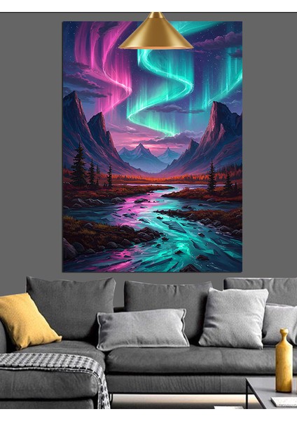 Kuzey Işıkları Aurora Mistik Gökyüzü Dekoratif Kanvas - Mdf Ahşap Tablo modelleri