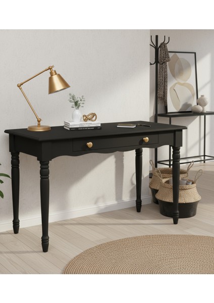 120 cm Masif Siyah Tornalı Çalışma Masası