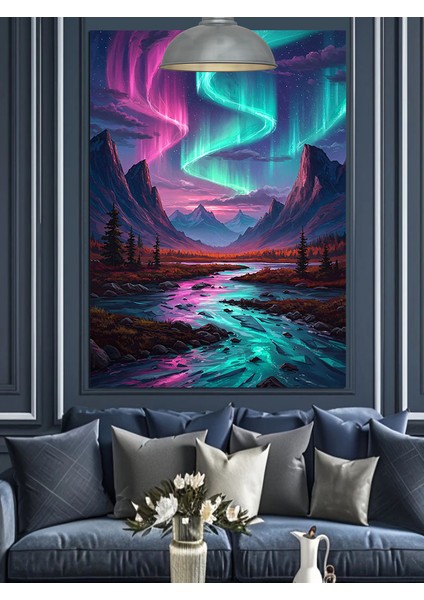 Kuzey Işıkları Aurora Mistik Gökyüzü Dekoratif Kanvas - Mdf Ahşap Tablo fırsatları