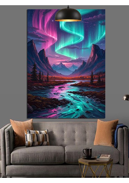 Kuzey Işıkları Aurora Mistik Gökyüzü Dekoratif Kanvas - Mdf Ahşap Tablo indirimleri