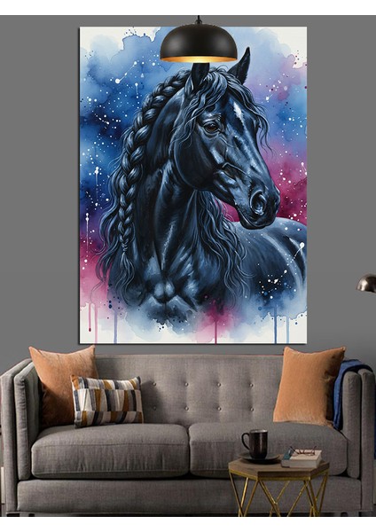 Siyah At Figürü Dekoratif Kanvas - Mdf Ahşap Tablo