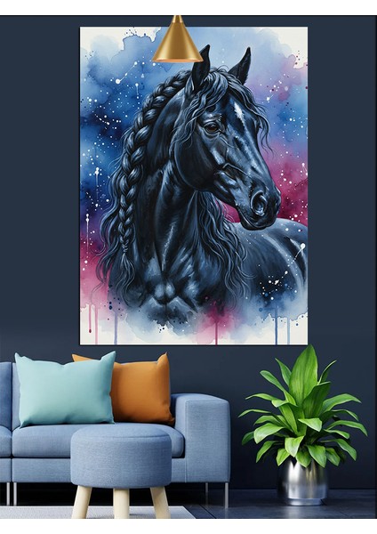 Siyah At Figürü Dekoratif Kanvas - Mdf Ahşap Tablo fiyatları