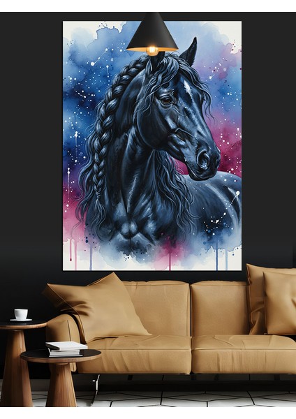 Siyah At Figürü Dekoratif Kanvas - Mdf Ahşap Tablo modelleri