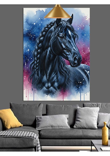 Siyah At Figürü Dekoratif Kanvas - Mdf Ahşap Tablo fırsatları