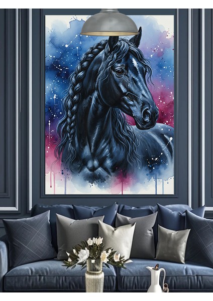 Siyah At Figürü Dekoratif Kanvas - Mdf Ahşap Tablo indirimleri