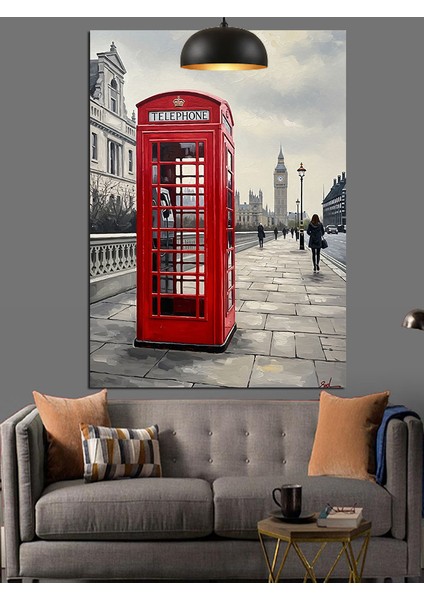 Kırmızı Telefon Kulübesi Londra Dekoratif Kanvas - Mdf Ahşap Tablo