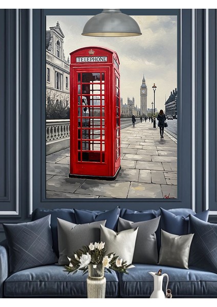 Kırmızı Telefon Kulübesi Londra Dekoratif Kanvas - Mdf Ahşap Tablo indirimleri