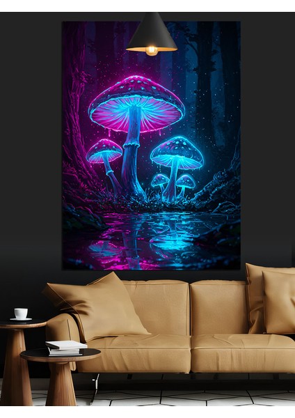 Mantar Mavi Işık Mistik Dekoratif Kanvas - Mdf Ahşap Tablo fiyatları