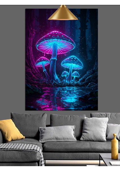 Mantar Mavi Işık Mistik Dekoratif Kanvas - Mdf Ahşap Tablo modelleri