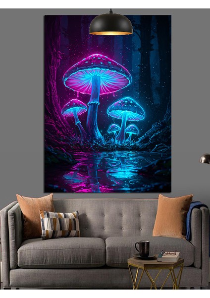 Mantar Mavi Işık Mistik Dekoratif Kanvas - Mdf Ahşap Tablo indirimleri