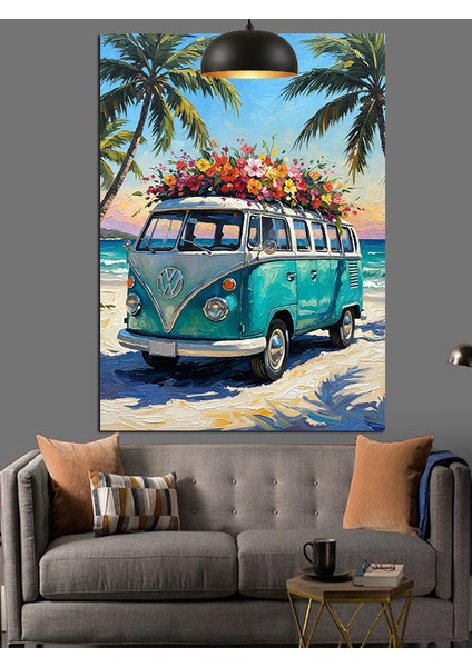 Plajda Karavan Tatili Keyfi Dekoratif Kanvas - Mdf Ahşap Tablo fiyatları