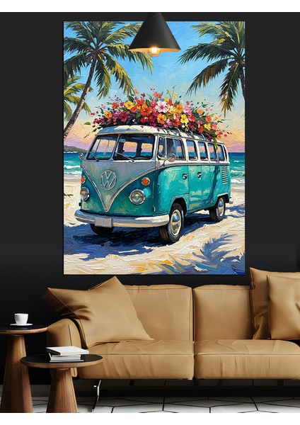 Plajda Karavan Tatili Keyfi Dekoratif Kanvas - Mdf Ahşap Tablo fırsatları
