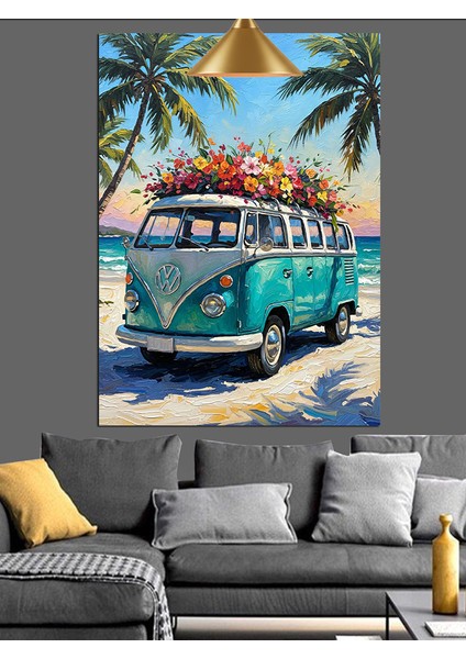 Plajda Karavan Tatili Keyfi Dekoratif Kanvas - Mdf Ahşap Tablo indirimleri