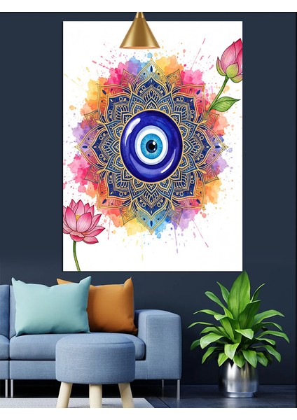 Nazar Boncuğu Mandala Çizimi Dekoratif Kanvas - Mdf Ahşap Tablo fiyatları