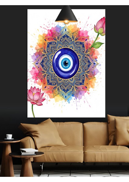 Nazar Boncuğu Mandala Çizimi Dekoratif Kanvas - Mdf Ahşap Tablo modelleri