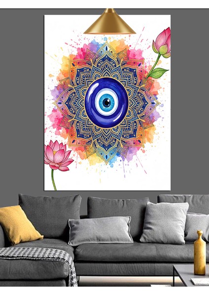 Nazar Boncuğu Mandala Çizimi Dekoratif Kanvas - Mdf Ahşap Tablo fırsatları