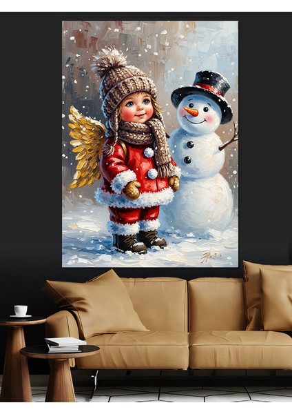 Kardan Adam ve Noel Kız Çocuğu Dekoratif Kanvas - Mdf Ahşap Tablo modelleri