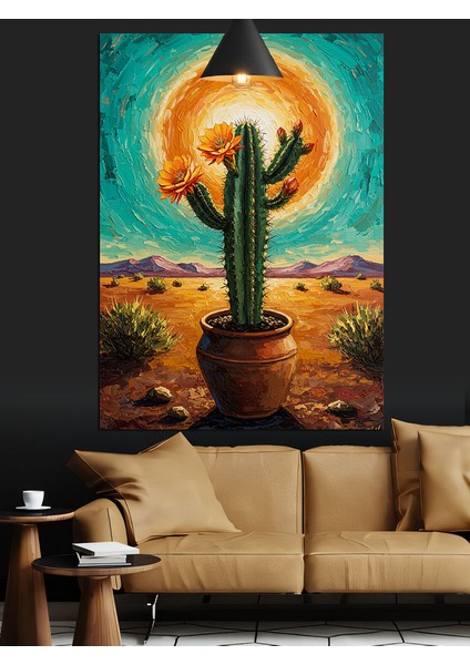 Kaktüs Çöl Güneş Batımı Dekoratif Kanvas - Mdf Ahşap Tablo fiyatları