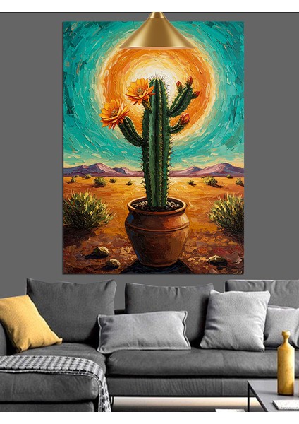 Kaktüs Çöl Güneş Batımı Dekoratif Kanvas - Mdf Ahşap Tablo modelleri