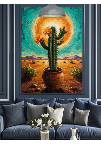 Kaktüs Çöl Güneş Batımı Dekoratif Kanvas - Mdf Ahşap Tablo fırsatları